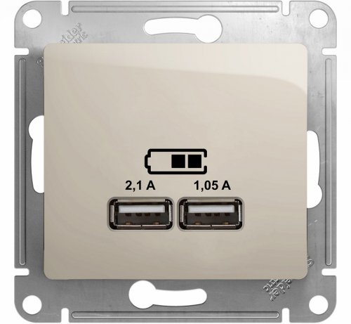 Розетка USB тип A+A без рамки Systeme Electric Glossa 2-м. 2100мА молочный картинка